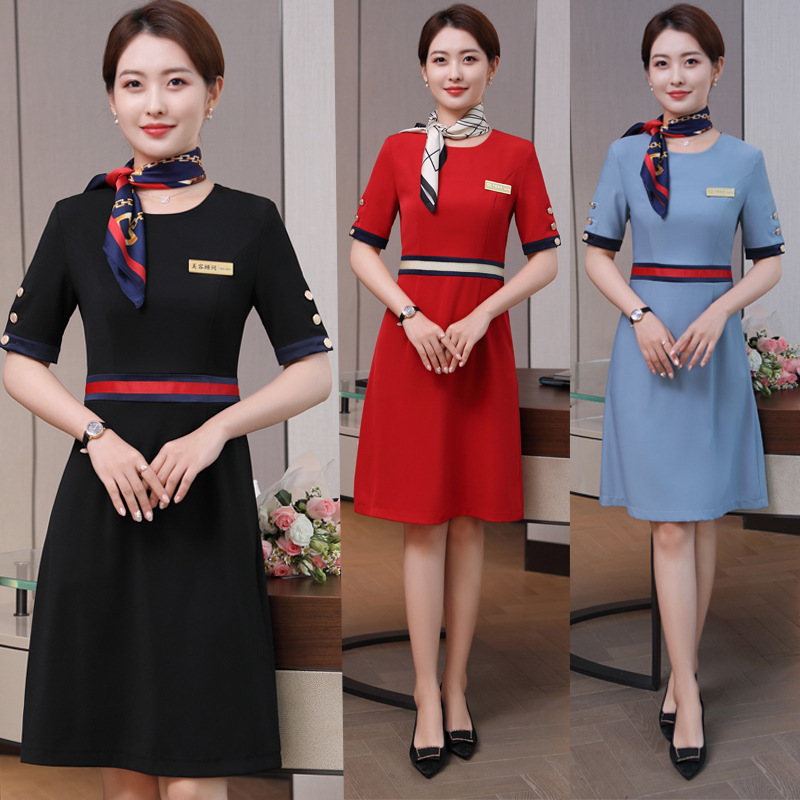 夏季中袖职业女装连衣裙时尚气质美容院珠宝店幼师教师前台工作服