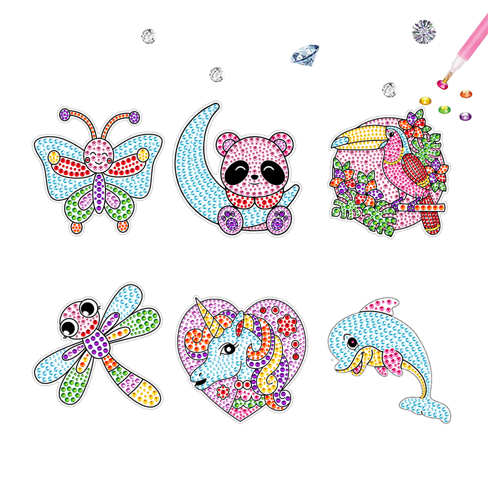 Ventas calientes dibujos animados pequeños animales dibujos de diamante aleatorios DIY dibujos de mampostería pegatinas para niños pegatinas hechas a mano cristal brillante diamante