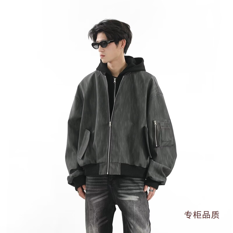 American-Style Faux Two-Piece Hooded Jacket for Men, Winter Trendy Plus-Size Pu Leather Coat, High Street Versatile Top for Men, 2026