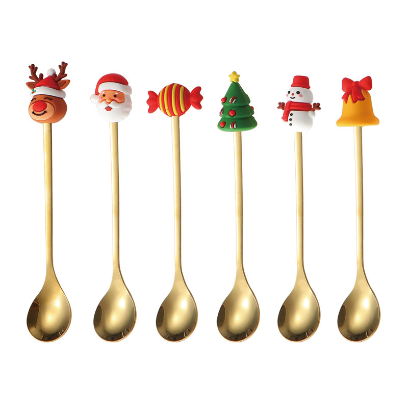 Navidad transfronteriza cucharas de acero inoxidable muñecas creativas cucharas de muñecas de nieve cucharas de café cucharas de fruta set de regalos image 5