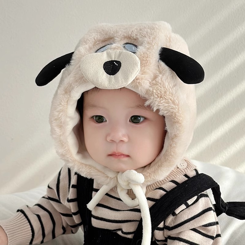 Bonito sombrero de peluche de perro volador, sombrero de oídos caliente de invierno para bebés, niñas y niños, sombrero de rayos peludos a prueba de frío, lindo