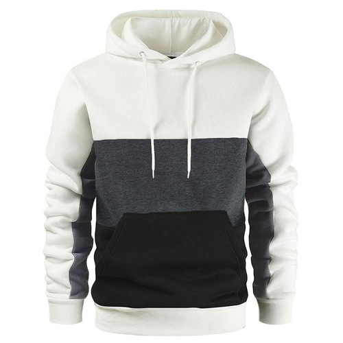 New Autumn/Winter Men's Fashion Color Block Hooded Sweatshirt, Hot Selling Western Men's Striped Hooded Sweatshirt