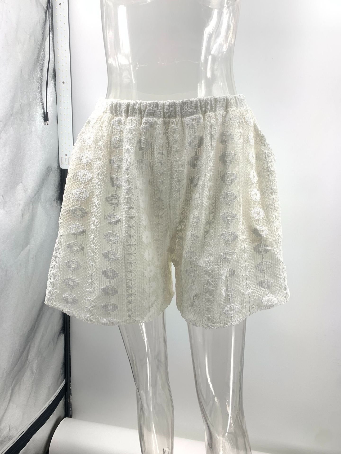 Casual White Lace Hollow Out Cutout Short Sleeve Cardigan Shorts Two Piece Set
