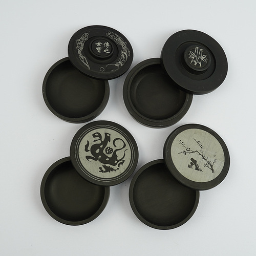 Manufacturer wholesale four-inch ink sea ribbed inkstone student calligraphy training practice round covered ink pool eight-inch She inkstone