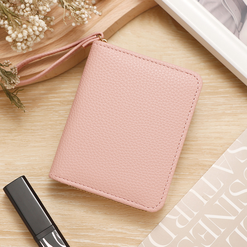 Nuevo PU damas corta monedas bolso de cambio de monedas de color sólido litchi gran capacidad cremallera cartera bolsa de tarjetas al por mayor