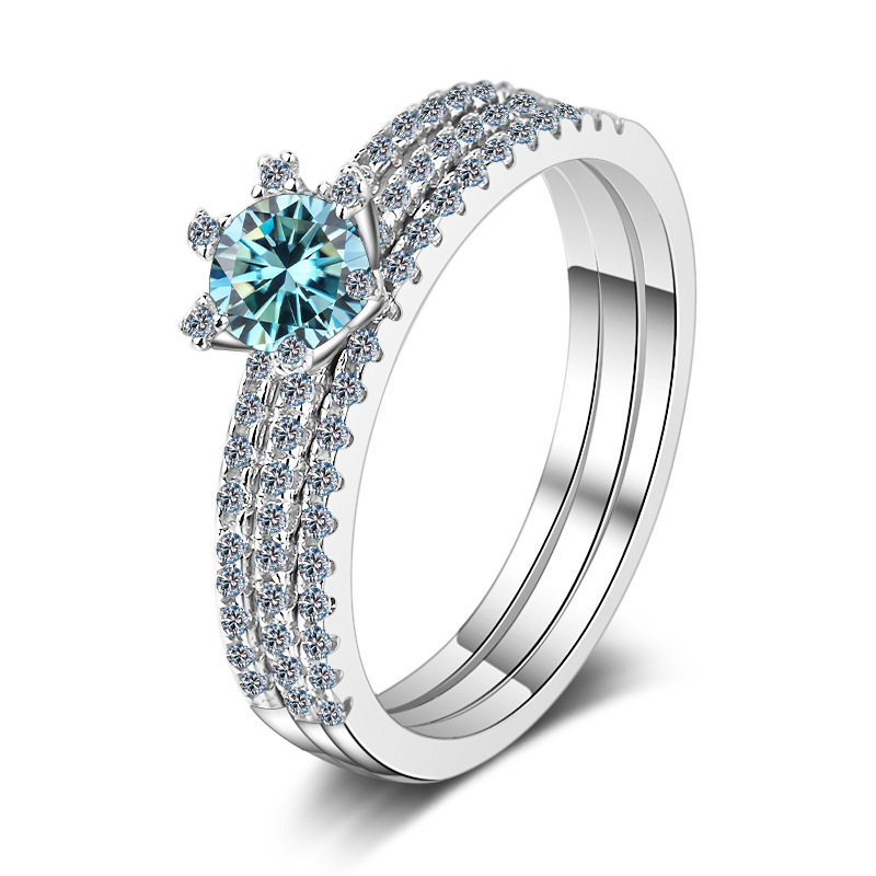 2022 nuevo anillo de diamante de plata 925 un quilate de diamante de mosaico colorido anillo de tres anillos