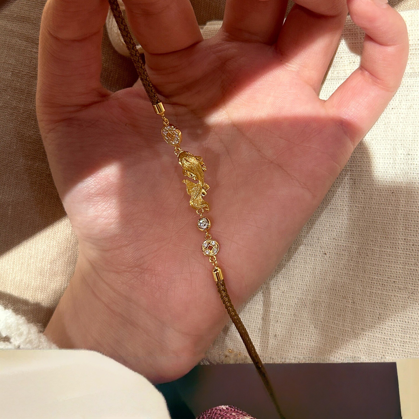 New Year's Year Fish New Year's Brushed Koi Brown Rope Bracelet for Women Retro New Chinoiserie Accessible Luxury Niche Exquisite Woven Hand Ornaments