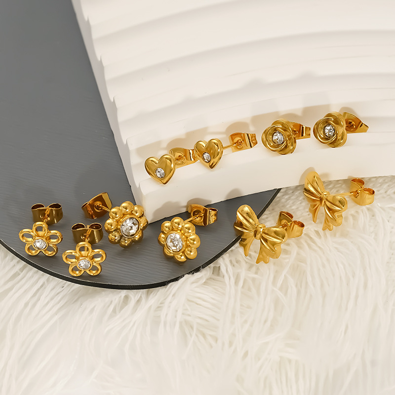 Women's Gender 1 Pair IG Style Classic Style Heart Shape Flower Bow Knot 304 Stainless Steel Ear Studs
