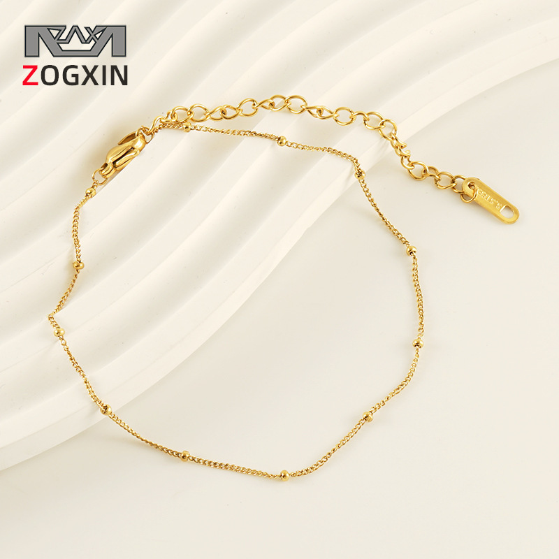 Transfronterizos Europa y América simple cinturón de perlas lateral cadena de pie pie de acero inoxidable chapado en oro 18K universal acero de titanio tobillas de mujer