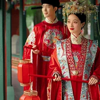 Свадебное платье Hanfu Ming-made Оригинальные оригинальные товары 2023 Свадебный мужской и женский костюм Костюм Шлейф Тяжелая промышленность Вышитая Корона и крыша Феникса