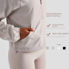 SZ Loose Running Sunscreen Jacket for Women, Quick-Drying Breathable Pocket Sport Top, Long Sleeve Half Zip Drawstring Fitness Apparel