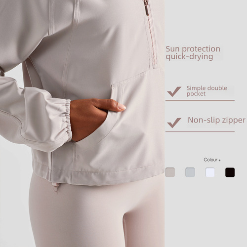 SZ Loose Running Sunscreen Jacket for Women, Quick-Drying Breathable Pocket Sport Top, Long Sleeve Half Zip Drawstring Fitness Apparel