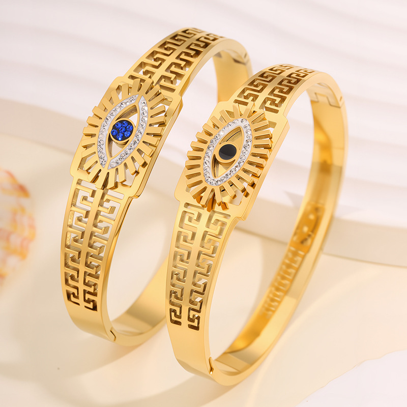 New European and American Greek Eye Diamond Titanium Steel Bracelet Female Noble Hollow Devil's Eye Light Luxury Bracelet Jewelry