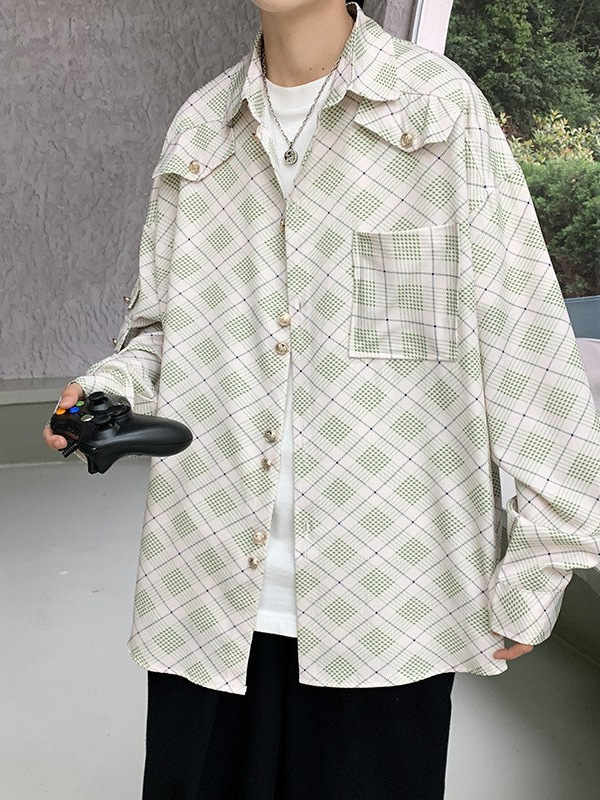 Camisa de manga larga de verano de estilo de Hong Kong de moda, chaqueta casual elegante suelta para hombre, marca de moda de primavera y otoño, camisa de todo fósforo ins