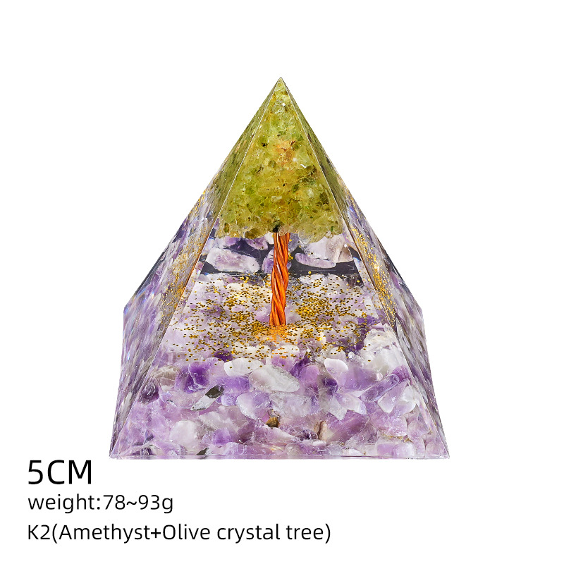 K2紫水晶+橄榄晶树（5cm金字塔）