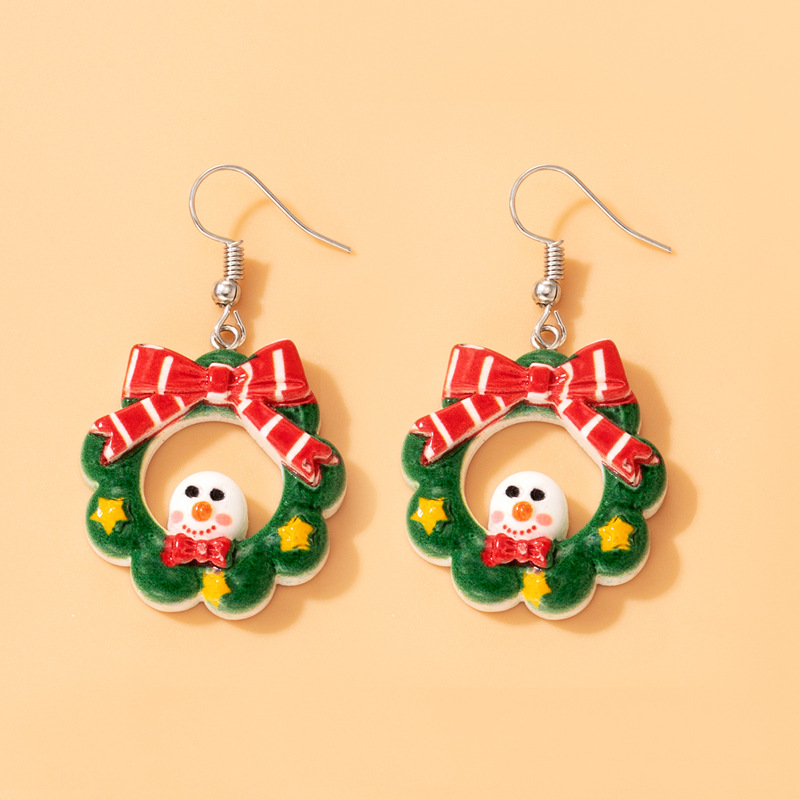 European  American Resin Christmas Snowman Bow Earrings display picture 9