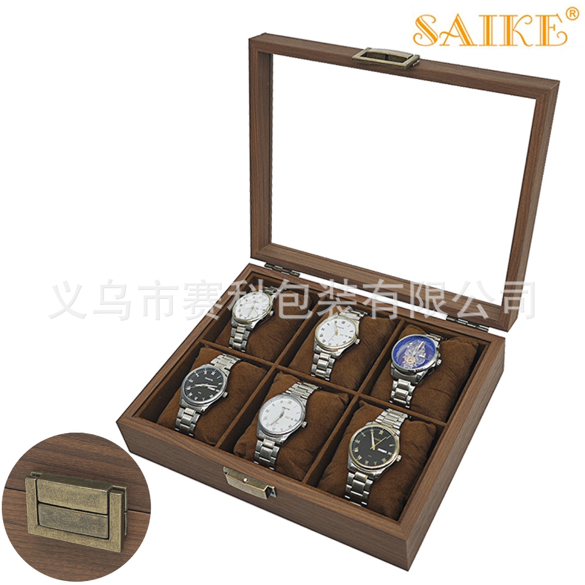 [Retro version] in stock wholesale black walnut wooden silk cotton pillow 6-table watch Storage Box 6-piece high-end watch box