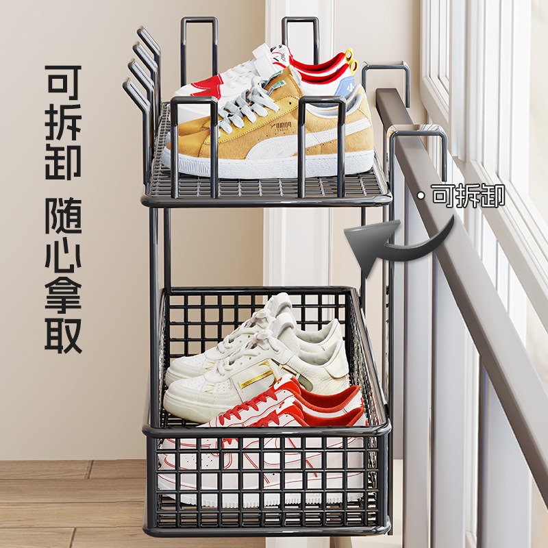 バルコニー吊り下げ靴ラック、ガードレール、靴乾燥品、家庭用窓枠屋外物干しラック、多機能靴下乾燥ラック|undefined