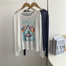 韩版设计天丝卡通油画女孩长袖防晒衫洋气减龄透视宽松空调小衫女