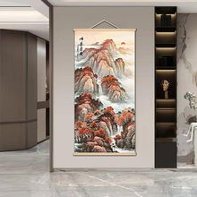 新中式仿古画国画书房客厅玄关办公室装饰画竖版免打孔布艺挂画