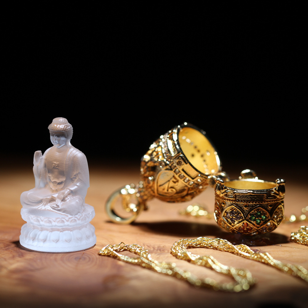 镶锆石琉璃生肖八大守护神佛像花开见佛嘎乌盒吊坠香囊装藏真金链