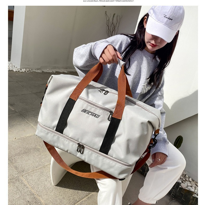 새로운 여행 가방 대용량 탑승 더플 백 커버 타이 로드 여행 체육관 가방 국경 간 건조 및 젖은 분리 신발 빈 가방