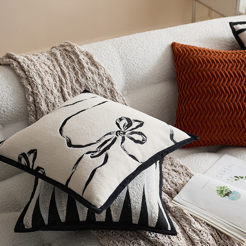 Almohada simple y versátil Almohada ligera y de lujo de alta gama Almohada de sensación de tela nórdica Cama Sala de estar Sofá Funda de almohada Cojín con núcleo