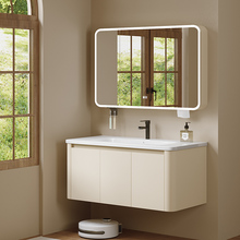 奶油风圆角浴室组合洗手洗脸盆太空铝卫浴洗漱台陶瓷一体盆