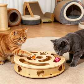 木质猫咪玩具益智玩具迷宫轨道掏洞木盒子猫咪逗猫棒益智解闷玩具