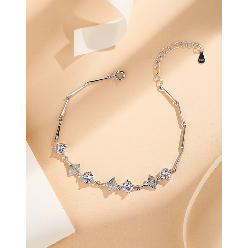 Ginkgo hoja de pulsera de plata esterlina de las mujeres Luz de lujo nicho diseño exquisito alto sentido sansheng albaricoque pulsera 2023 nuevo