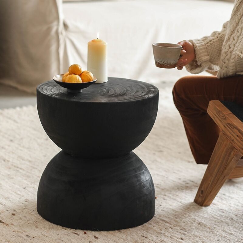 Wabi-sabi Style Charcoal Black Funnel-shaped Small Side Table B&BDecorative Stool Retro Living Room Solid Wood Creative Sofa Coffee Table