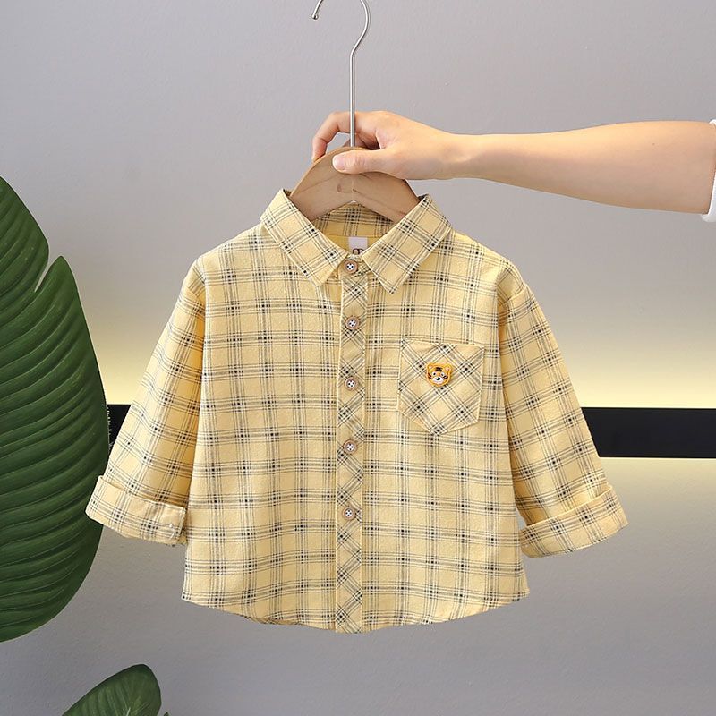 Baby Boy's Long Sleeve Shirt Children's Plaid Shirt Spring and Autumn Boy's Western Style Cotton Baby Handsome Children's Autumn Clothes