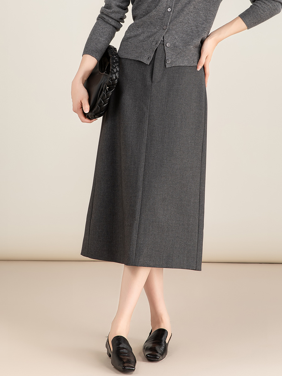 Chân váy midi xẻ tà dáng suông chất len Tencel xám đậm — Màu thẻ
