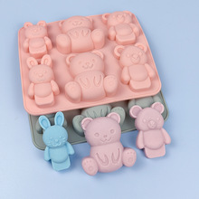 布丁巧克力米糕蛋糕滴胶石膏模具  六孔兔子小熊卡通图案硅胶模具
