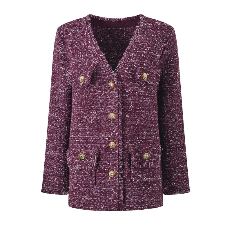 2025 Autumn/Winter New French Style Socialite Tweed Jacket with Lion Buttons and Fringed Edges, Fashionable and Versatile V-Neck Coat 2025 Autumn/Winter New French Style Socialite Tweed Jacket with Lion Buttons and Fringed Edges, Fashionable and Versatile V-Neck Coat