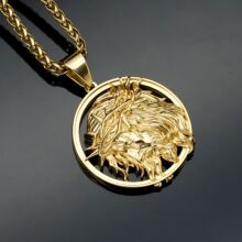 欧美跨境嘻哈新款HIPHOP饰品不锈钢铸造抛光真空镀金耶稣吊坠配饰