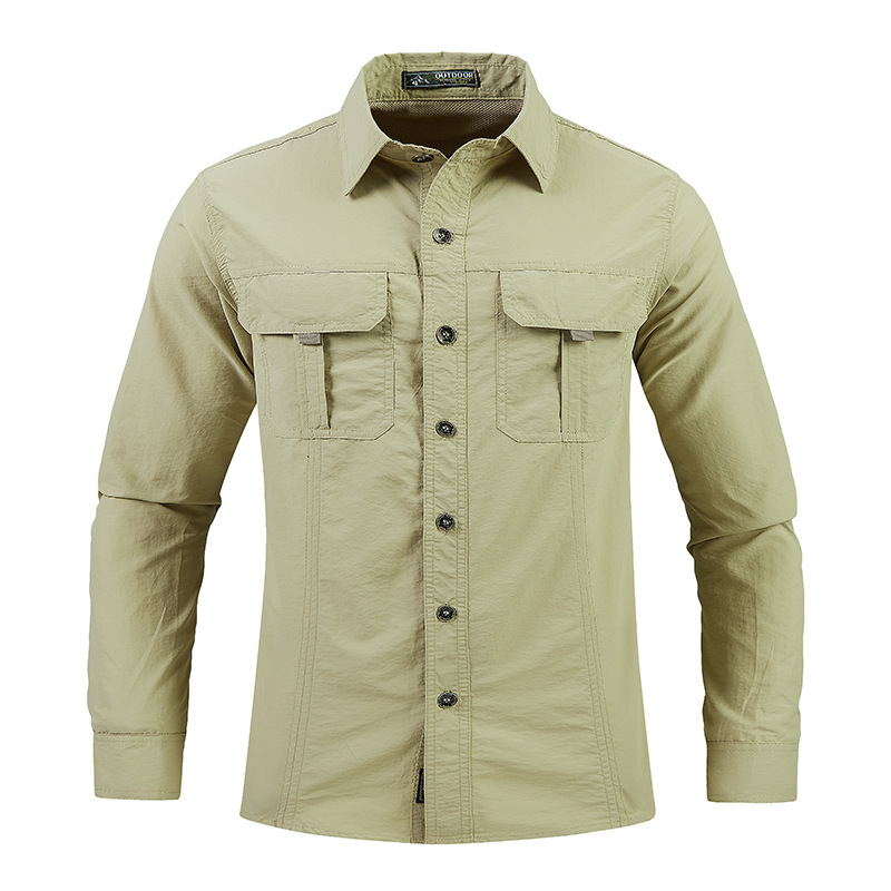 Quick drying workwear, oversized long sleeved shirt jacket, spring new casual shirt, men's American loose clip_voghion.com
