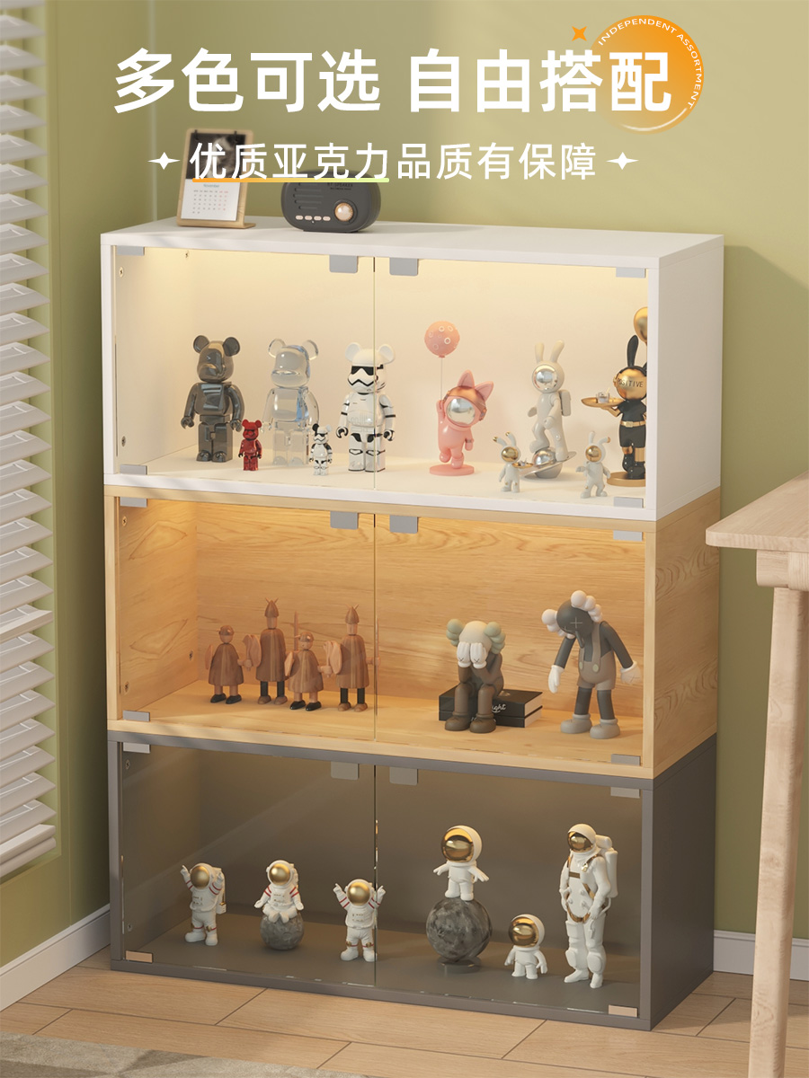 Acrylic Hand-Made Glass Display Cabinet Storage Cabinet Grid Cabinet Living Room Storage Cabinet Transparent Bookcase Bookshelf Floor-Standing