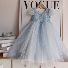 2023新款女童艾莎公主雪花刺繡亮片連衣裙冰雪奇緣愛莎長裙禮服