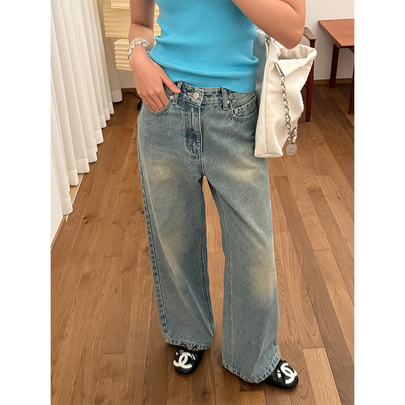 [Clearout No Returns] Yifu Fu Blue Straight-Leg Jeans 2025 Spring New Easiest for Match Pants 23078