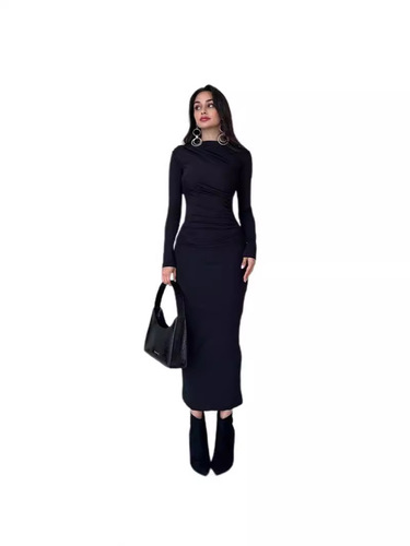 Elegant and Refined Long-Sleeve High-Waisted A-Line Gown with Slits for Women