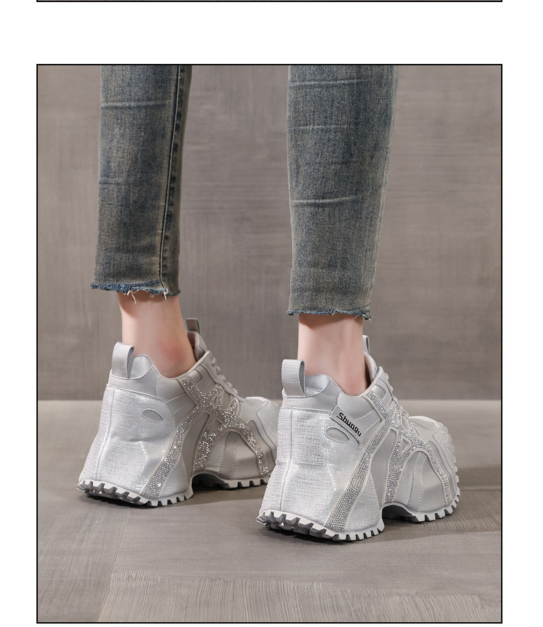 Giày sneaker nữ đế dày chunky đính đá rhinestone phong cách thể thao thời trang — màu be chi tiết 12