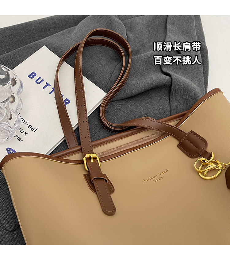 Túi tote nữ cỡ lớn nhiều ngăn đeo vai đi làm — Màu kaki, Màu nâu, Màu trắng be, Màu đen chi tiết 3