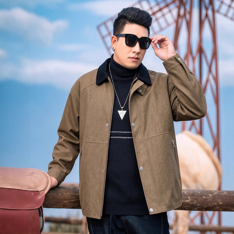 Spring and Autumn Large Size Men's Pu Motorcycle Style Leather Jacket with Lychee Pattern, Oversized and Color-Blocked for Big and Tall Individuals Spring and Autumn Large Size Men's Pu Motorcycle Style Leather Jacket with Lychee Pattern, Oversized and Color-Blocked for Big and Tall Individuals