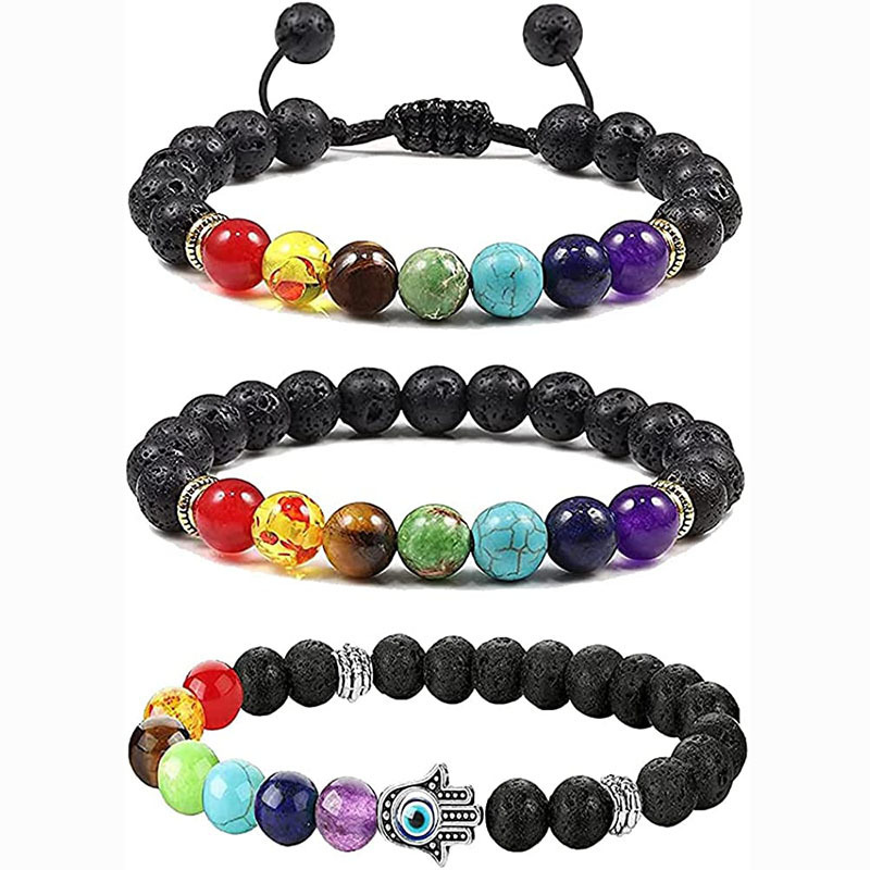 Amazon hot selling seven-pulse energy bracelet Devil's Eye Palm Tiger Eye woven yoga wheel bracelet beaded bracelet