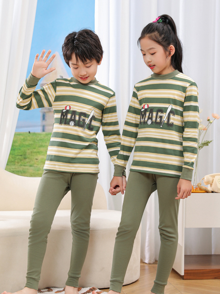 Ropa de otoño de los niños pantalones largos de algodón puro niños y niñas ropa interior traje cálido pijamas niños suéter de algodón