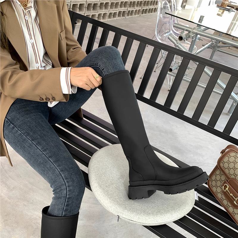 Walking in the World, the Grass Planter Is Green and Black, No More Than Knee-High Thick-Soled Slimming Look Tall Knight Boots for Women with Velvet