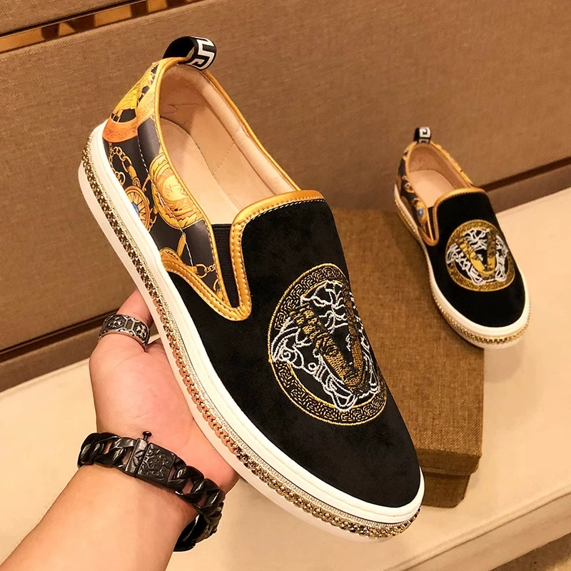 Европейская станция Мужская обувь 2023 Весна Натуральная кожа вышивка Медуза Слипоны мужские лоферы мужские слипоны