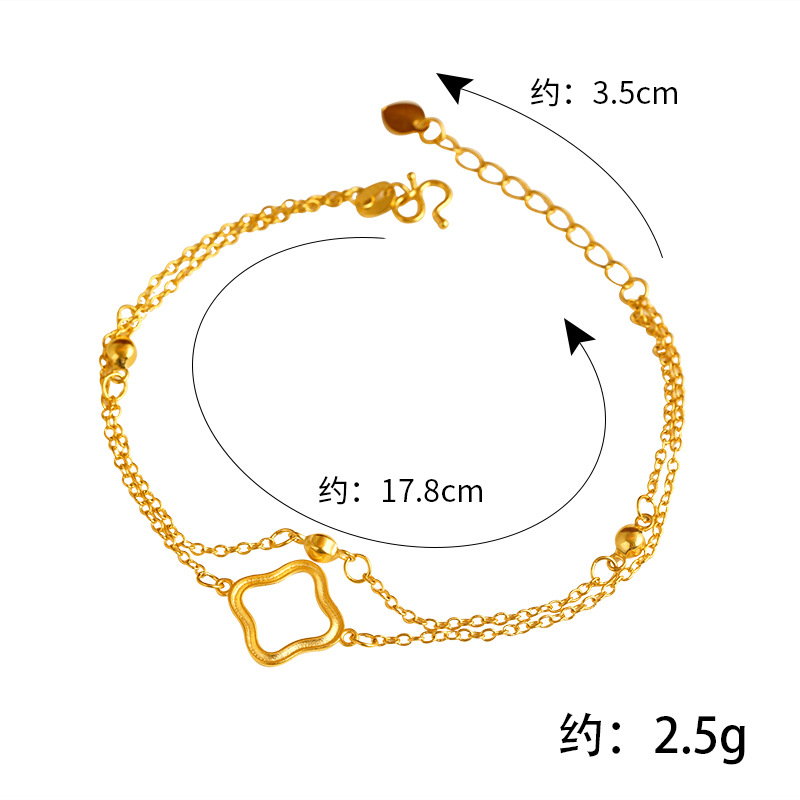 Aleación de cobre de Cercanías de moda todo partido pulsera de doble capa trébol de cuatro hojas pulsera de doble línea joyería de suministro directo de fábrica de las mujeres