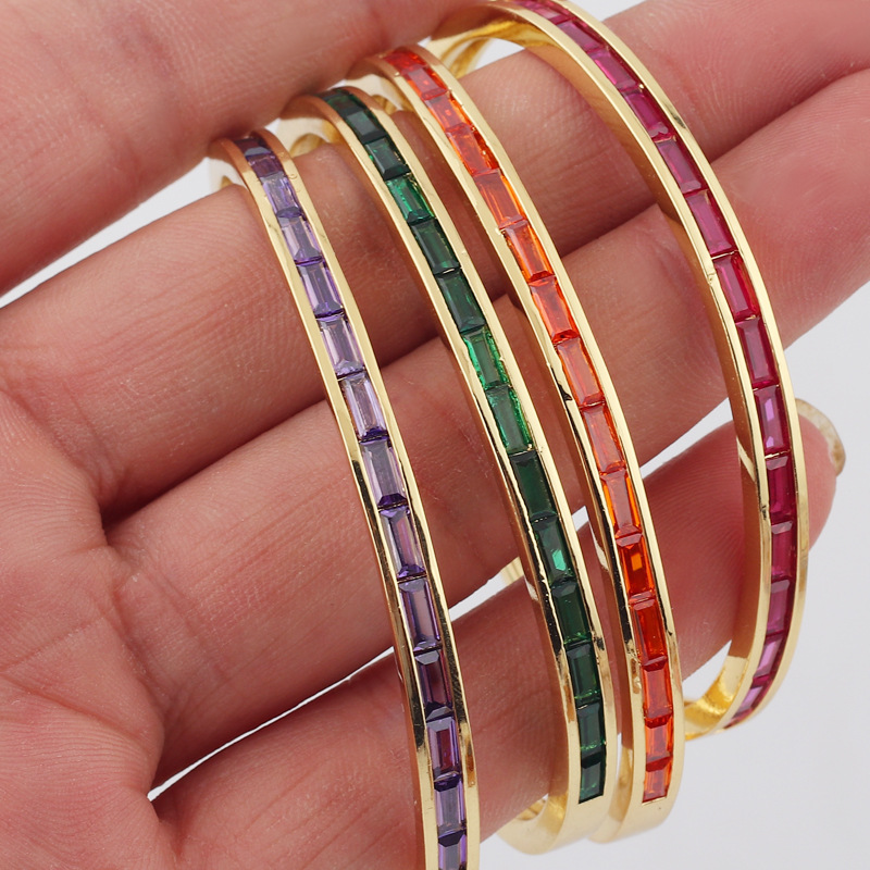Fashion C Shape Copper Bangle Plating Artificial Gemstones Copper Bracelets
